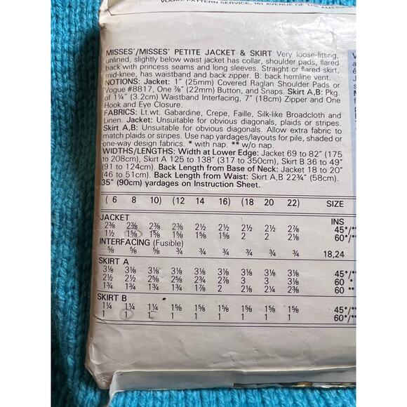 Vogue Pattern 7165 suit blazer straight skirt swing skirt size 6 8 - Picture 4 of 6